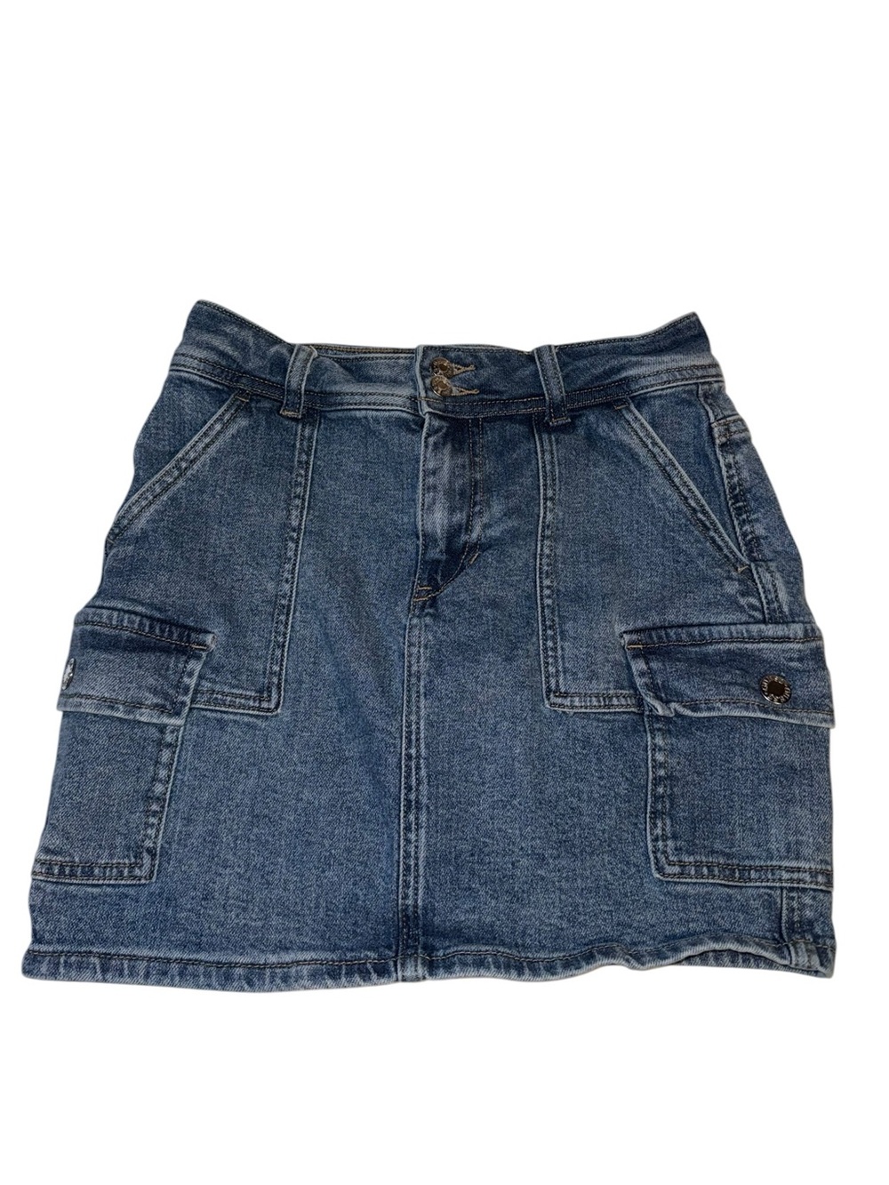 Y2K VTG GUESS Mini Denim Cargo Patchwork Skirt Medium Blue Size XS